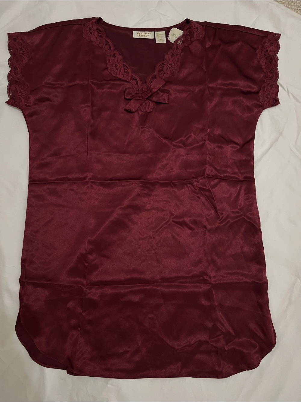 Victoria Secret Burgundy Satin Lace-Trim Nightshirt